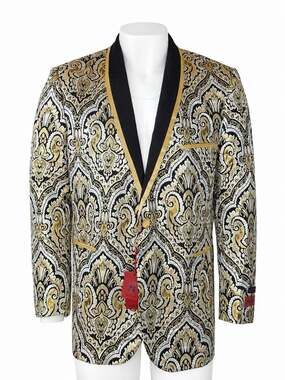 Mazari Men's 2XL Gold Black Brocade Paisley Tuxedo Blazer Jacket NWT